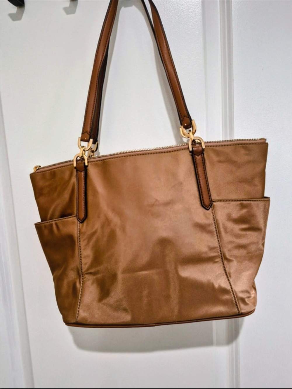 Michael Kors nylon Brown  Solid Large Tote Shoulder Strap Zip Top Gold Hardware